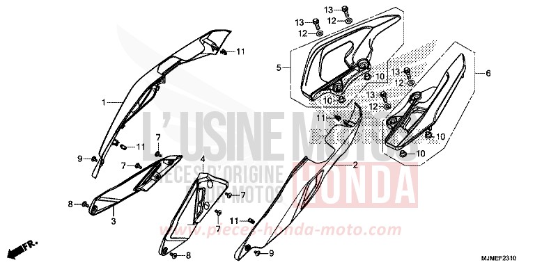 WINDLAUF, HINTEN/HITZESCHILD von VFR800X „Crossrunner“ MAT BALLISTIC BLACK METALLIC (NHA86) von 2017